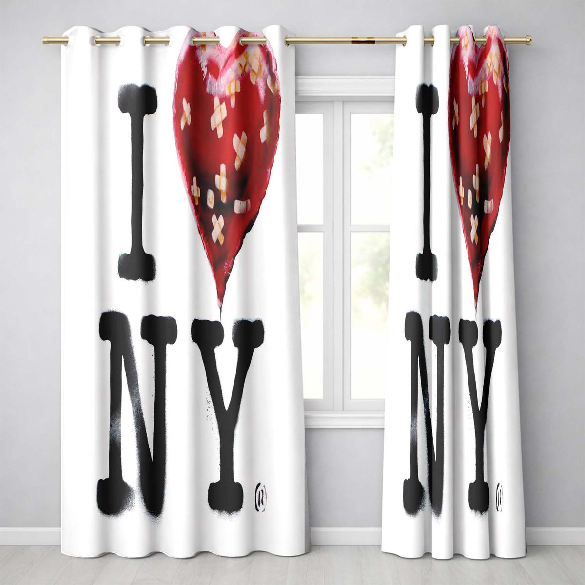 Red Bandaged Heart New York Typography Pop Art Timeless Artwork for Bedroom Decor Readymade Eyelet Ring Top Thermal 100% Blackout Curtains