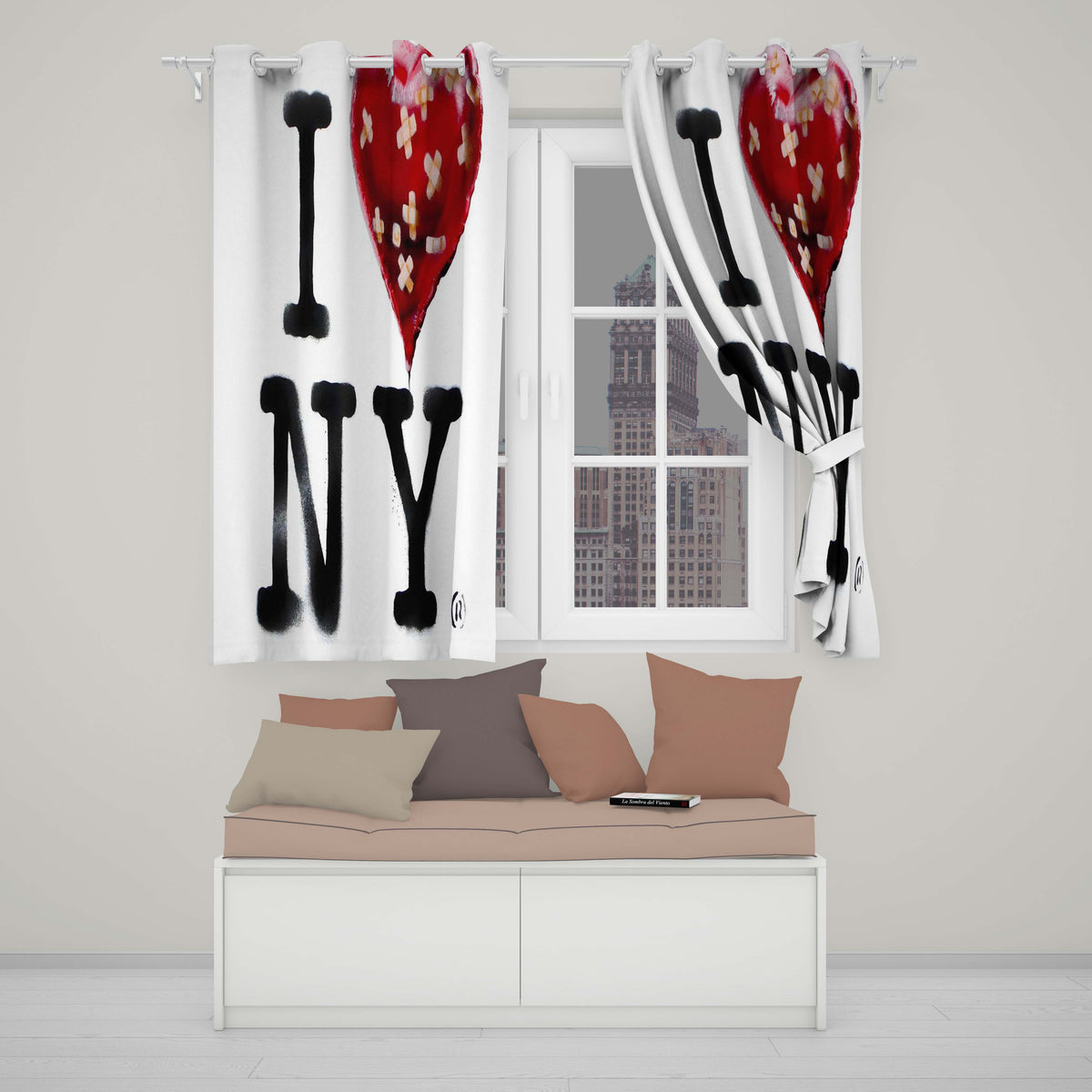Red Bandaged Heart New York Typography Pop Art Timeless Artwork for Bedroom Decor Readymade Eyelet Ring Top Thermal 100% Blackout Curtains