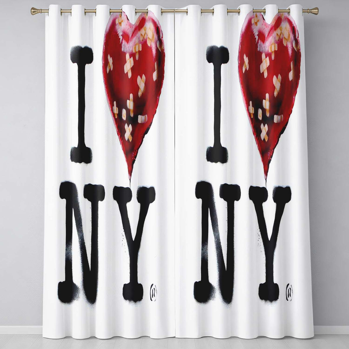 Red Bandaged Heart New York Typography Pop Art Timeless Artwork for Bedroom Decor Readymade Eyelet Ring Top Thermal 100% Blackout Curtains