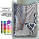 Two Boys and Hidden Woman Monochrome Urban Graffiti, All Season Comfort, Modern Interior Accent - Super Soft Fleece Blanket Bed Sofa Throw