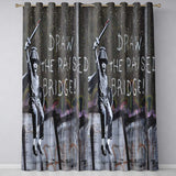 Child Warrior Raising Sword Chalk Graffiti Stylish Vibrant Artwork for Home Decor Readymade Eyelet Ring Top Thermal 100% Blackout Curtains