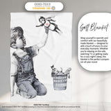 Boy Holding Flying Nurse Doll Monochrome Graffiti, All Season Comfort, Comfortable Everyday Use - Super Soft Fleece Blanket Bed Sofa Throw