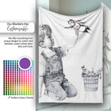 Boy Holding Flying Nurse Doll Monochrome Graffiti, All Season Comfort, Comfortable Everyday Use - Super Soft Fleece Blanket Bed Sofa Throw