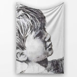 Child Face Close Up Monochrome Stencil Portrait, Bedroom Living Room Accent, All Season Comfort - Super Soft Fleece Blanket Bed Sofa Throw