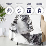 Child Face Close Up Monochrome Stencil Portrait, Bedroom Living Room Accent, All Season Comfort - Super Soft Fleece Blanket Bed Sofa Throw