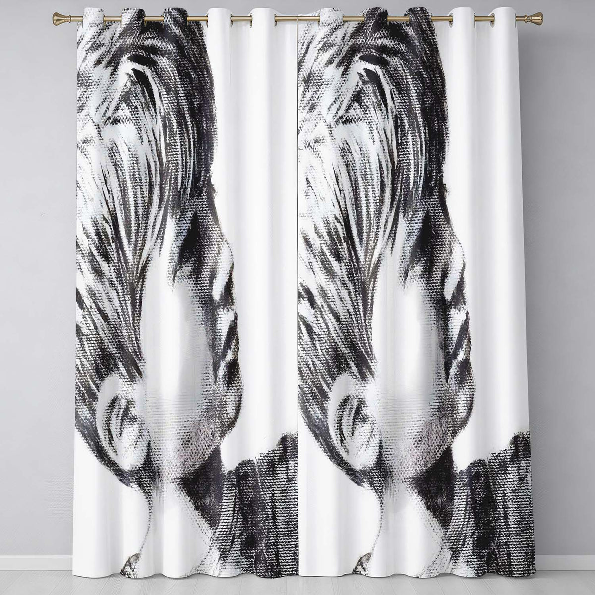Child Face Close Up Monochrome Stencil Portrait Vibrant Artwork for Bedroom Decor Readymade Eyelet Ring Top Thermal 100% Blackout Curtains