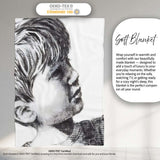 Child Face Close Up Monochrome Stencil Portrait, Bedroom Living Room Accent, All Season Comfort - Super Soft Fleece Blanket Bed Sofa Throw