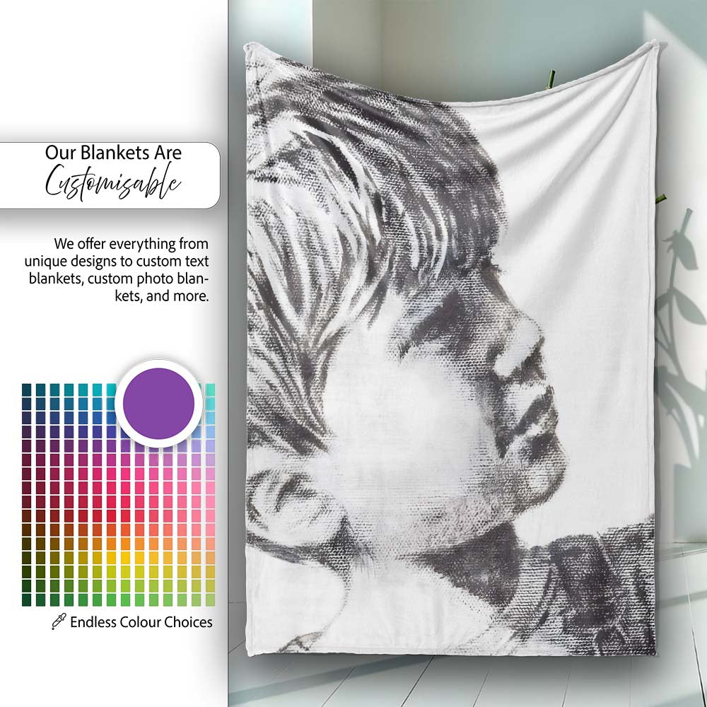 Child Face Close Up Monochrome Stencil Portrait, Bedroom Living Room Accent, All Season Comfort - Super Soft Fleece Blanket Bed Sofa Throw