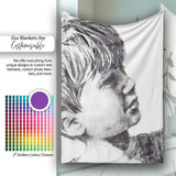 Child Face Close Up Monochrome Stencil Portrait, Bedroom Living Room Accent, All Season Comfort - Super Soft Fleece Blanket Bed Sofa Throw