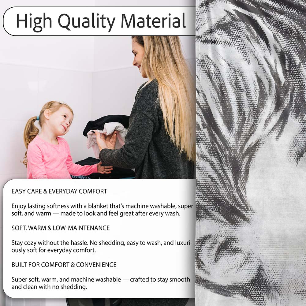 Child Face Close Up Monochrome Stencil Portrait, Bedroom Living Room Accent, All Season Comfort - Super Soft Fleece Blanket Bed Sofa Throw