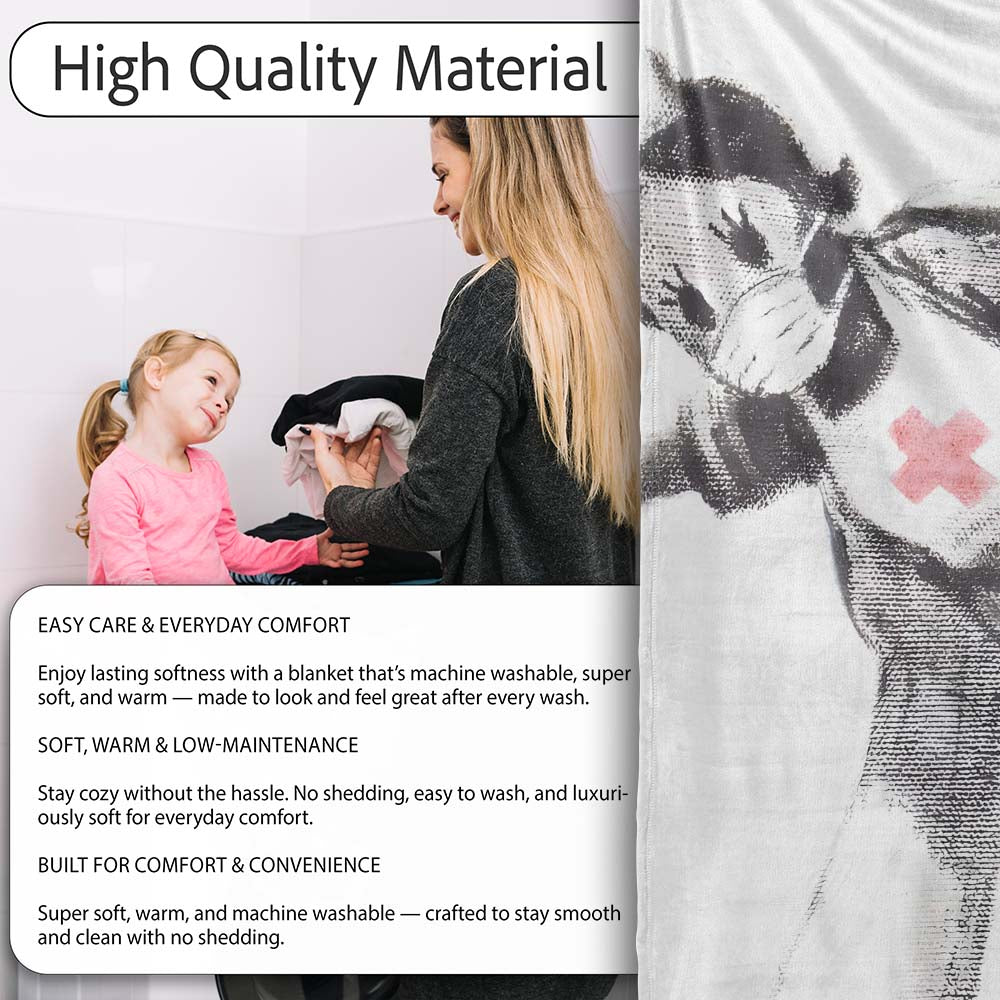 Flying Nurse Doll Red Cross Minimal Stencil Art, Bedroom Living Room Accent, All Season Comfort - Super Soft Fleece Blanket Bed Sofa Throw