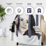 Woman Behind Prison Bars Minimal Stencil Portrait, All Season Comfort, Comfortable Everyday Use - Super Soft Fleece Blanket Bed Sofa Throw