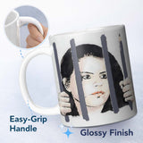 Woman Behind Prison Bars Minimal Stencil Portrait 11oz Ceramic Coffee Tea Mug White Large Handle