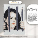 Woman Behind Prison Bars Minimal Stencil Portrait, All Season Comfort, Comfortable Everyday Use - Super Soft Fleece Blanket Bed Sofa Throw