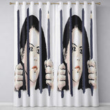Woman Behind Prison Bars Minimal Stencil Portrait Distinctive Wall Art Home Decor Readymade Eyelet Ring Top Thermal 100% Blackout Curtains