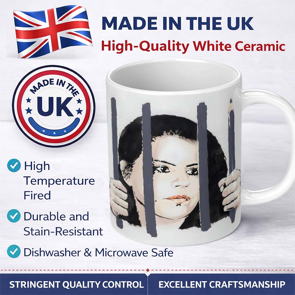 Woman Behind Prison Bars Minimal Stencil Portrait 11oz Ceramic Coffee Tea Mug White Large Handle