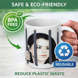 Woman Behind Prison Bars Minimal Stencil Portrait 11oz Ceramic Coffee Tea Mug White Large Handle