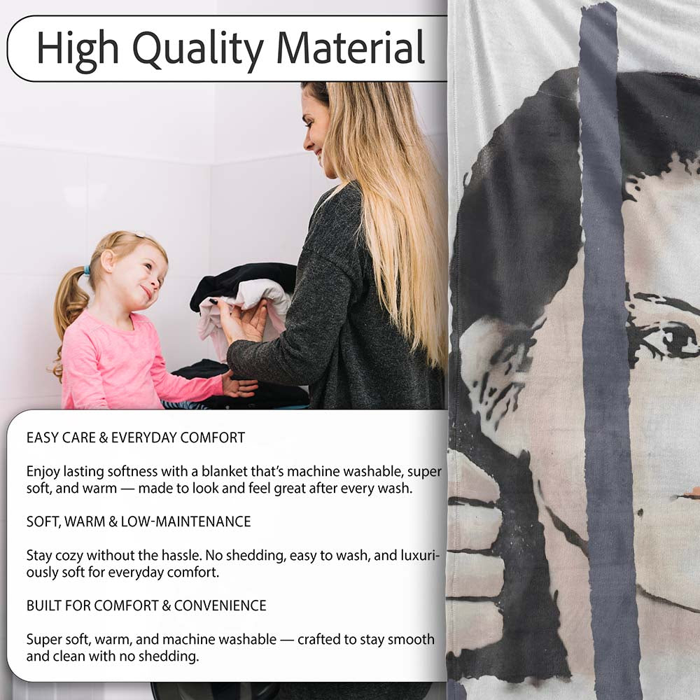 Woman Behind Prison Bars Minimal Stencil Portrait, All Season Comfort, Comfortable Everyday Use - Super Soft Fleece Blanket Bed Sofa Throw
