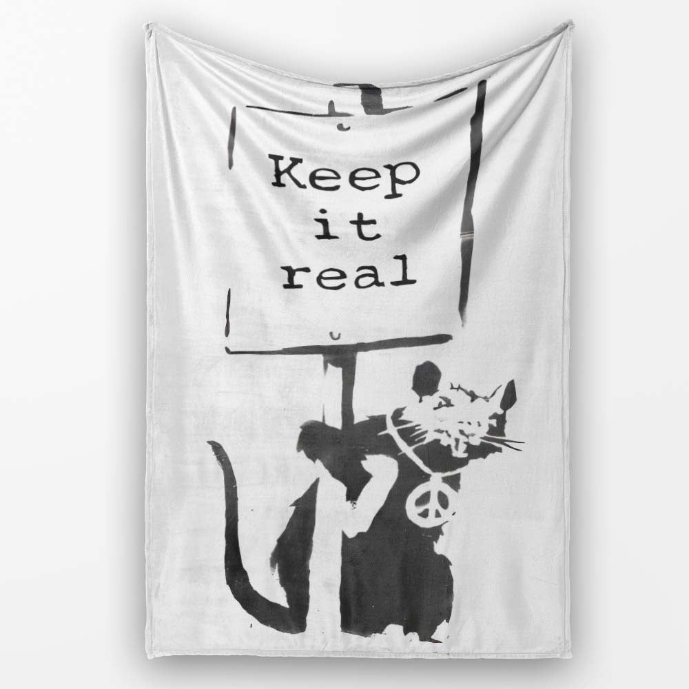 Keep It Real Cat Peace Symbol Minimal Stencil, All Season Comfort, Thoughtful Housewarming Gift - Super Soft Fleece Blanket Bed Sofa Throw