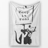 Keep It Real Cat Peace Symbol Minimal Stencil, All Season Comfort, Thoughtful Housewarming Gift - Super Soft Fleece Blanket Bed Sofa Throw