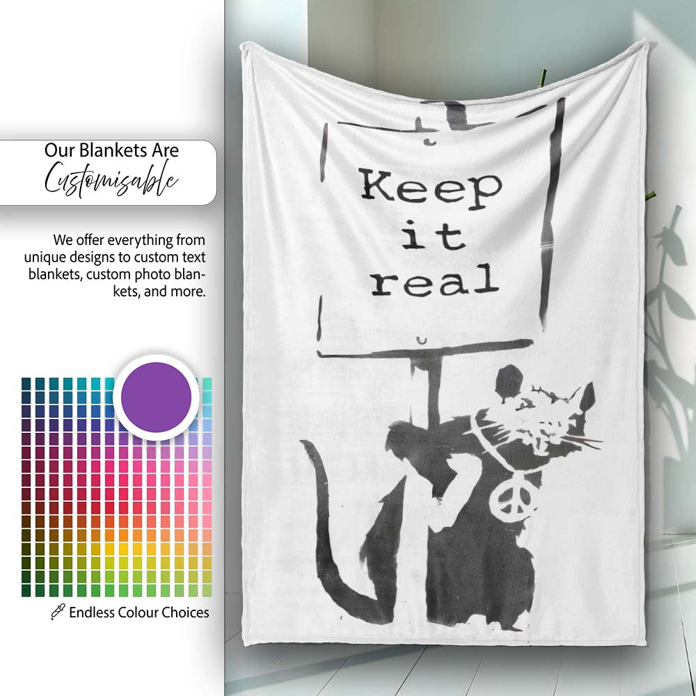 Keep It Real Cat Peace Symbol Minimal Stencil, All Season Comfort, Thoughtful Housewarming Gift - Super Soft Fleece Blanket Bed Sofa Throw