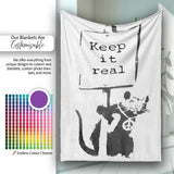 Keep It Real Cat Peace Symbol Minimal Stencil, All Season Comfort, Thoughtful Housewarming Gift - Super Soft Fleece Blanket Bed Sofa Throw