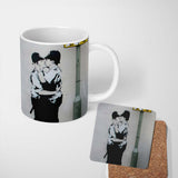 Kissing Police Officers Monochrome Urban Stencil 11oz Ceramic Coffee Tea Mug White Large Handle