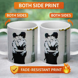 Kissing Police Officers Monochrome Urban Stencil 11oz Ceramic Coffee Tea Mug White Large Handle