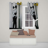 Kissing Police Officers Monochrome Urban Stencil Unique Artwork for Bedroom Decor Readymade Eyelet Ring Top Thermal 100% Blackout Curtains