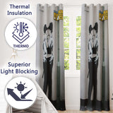 Kissing Police Officers Monochrome Urban Stencil Unique Artwork for Bedroom Decor Readymade Eyelet Ring Top Thermal 100% Blackout Curtains