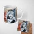 Crying Girl Red Blue Abstract Stencil Portrait 11oz Ceramic Coffee Tea Mug White Large Handle