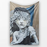 Crying Girl Red Blue Abstract Stencil Portrait, Lightweight Warm Gift, Comfortable Everyday Use - Super Soft Fleece Blanket Bed Sofa Throw