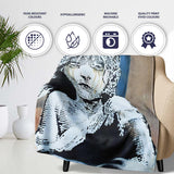 Crying Girl Red Blue Abstract Stencil Portrait, Lightweight Warm Gift, Comfortable Everyday Use - Super Soft Fleece Blanket Bed Sofa Throw
