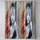 Crying Girl Red Blue Abstract Stencil Portrait Creative Artwork for Bedroom Decor Readymade Eyelet Ring Top Thermal 100% Blackout Curtains