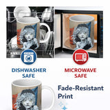 Crying Girl Red Blue Abstract Stencil Portrait 11oz Ceramic Coffee Tea Mug White Large Handle