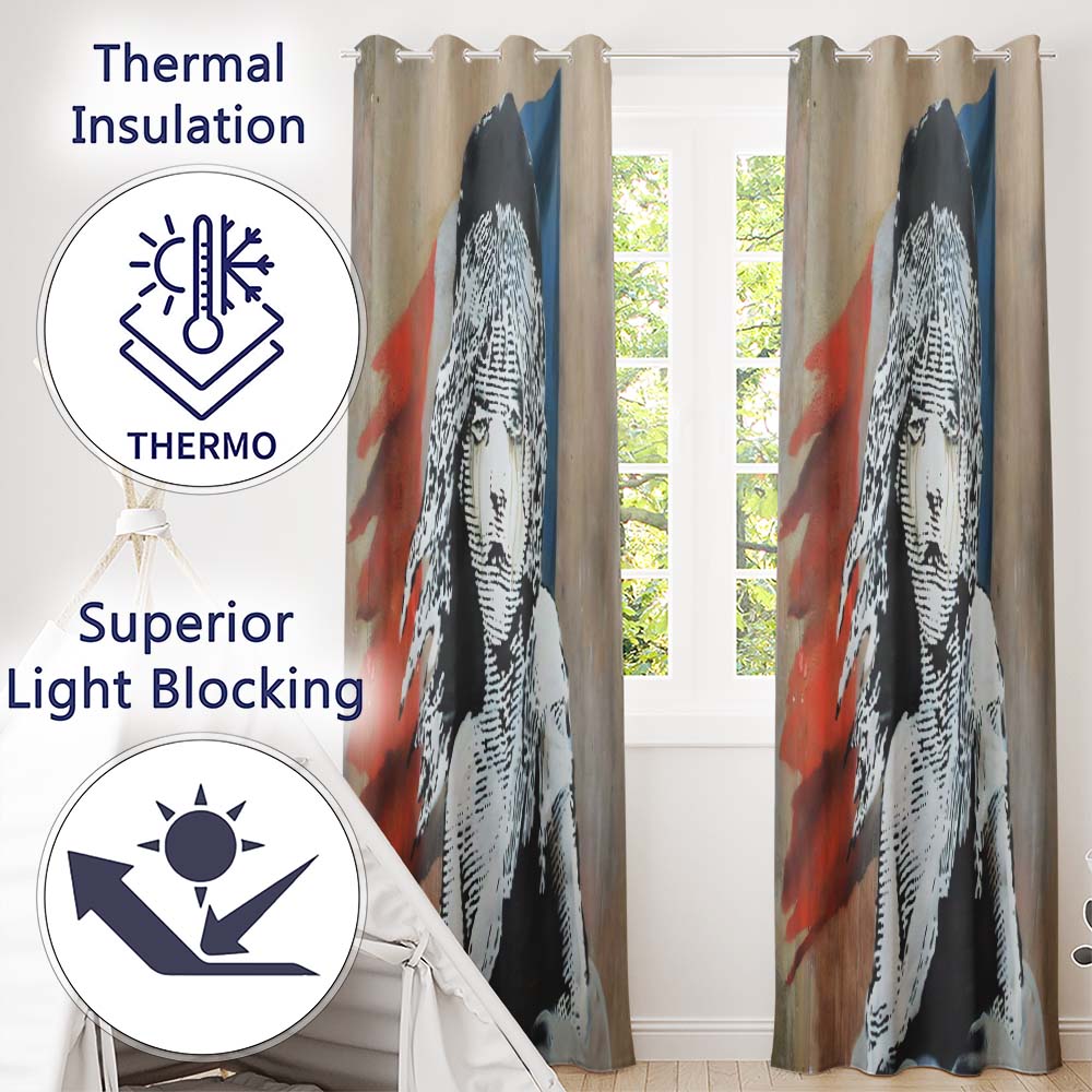Crying Girl Red Blue Abstract Stencil Portrait Creative Artwork for Bedroom Decor Readymade Eyelet Ring Top Thermal 100% Blackout Curtains