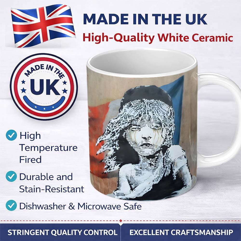 Crying Girl Red Blue Abstract Stencil Portrait 11oz Ceramic Coffee Tea Mug White Large Handle