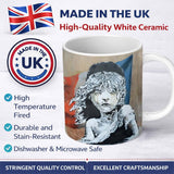 Crying Girl Red Blue Abstract Stencil Portrait 11oz Ceramic Coffee Tea Mug White Large Handle