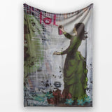 Woman in Green Dress Floral Urban Graffiti, Decorative Wall Art Style, Comfortable Everyday Use - Super Soft Fleece Blanket Bed Sofa Throw