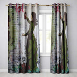 Woman in Green Dress Floral Urban Graffiti Artistic Artwork for Living Room Decor Readymade Eyelet Ring Top Thermal 100% Blackout Curtains