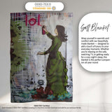 Woman in Green Dress Floral Urban Graffiti, Decorative Wall Art Style, Comfortable Everyday Use - Super Soft Fleece Blanket Bed Sofa Throw