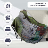 Woman in Green Dress Floral Urban Graffiti, Decorative Wall Art Style, Comfortable Everyday Use - Super Soft Fleece Blanket Bed Sofa Throw