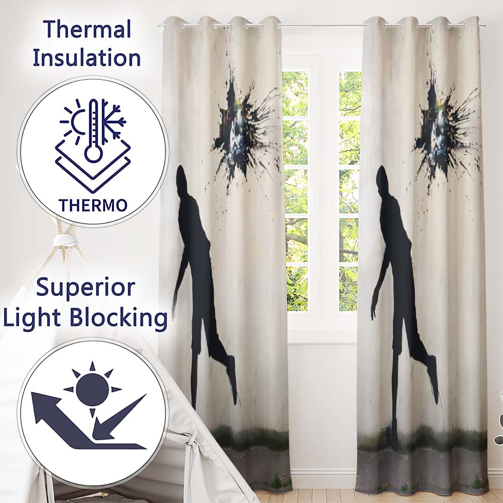 Running Figure Black Silhouette Minimal Graffiti Contemporary Artistic Home Decor Readymade Eyelet Ring Top Thermal 100% Blackout Curtains