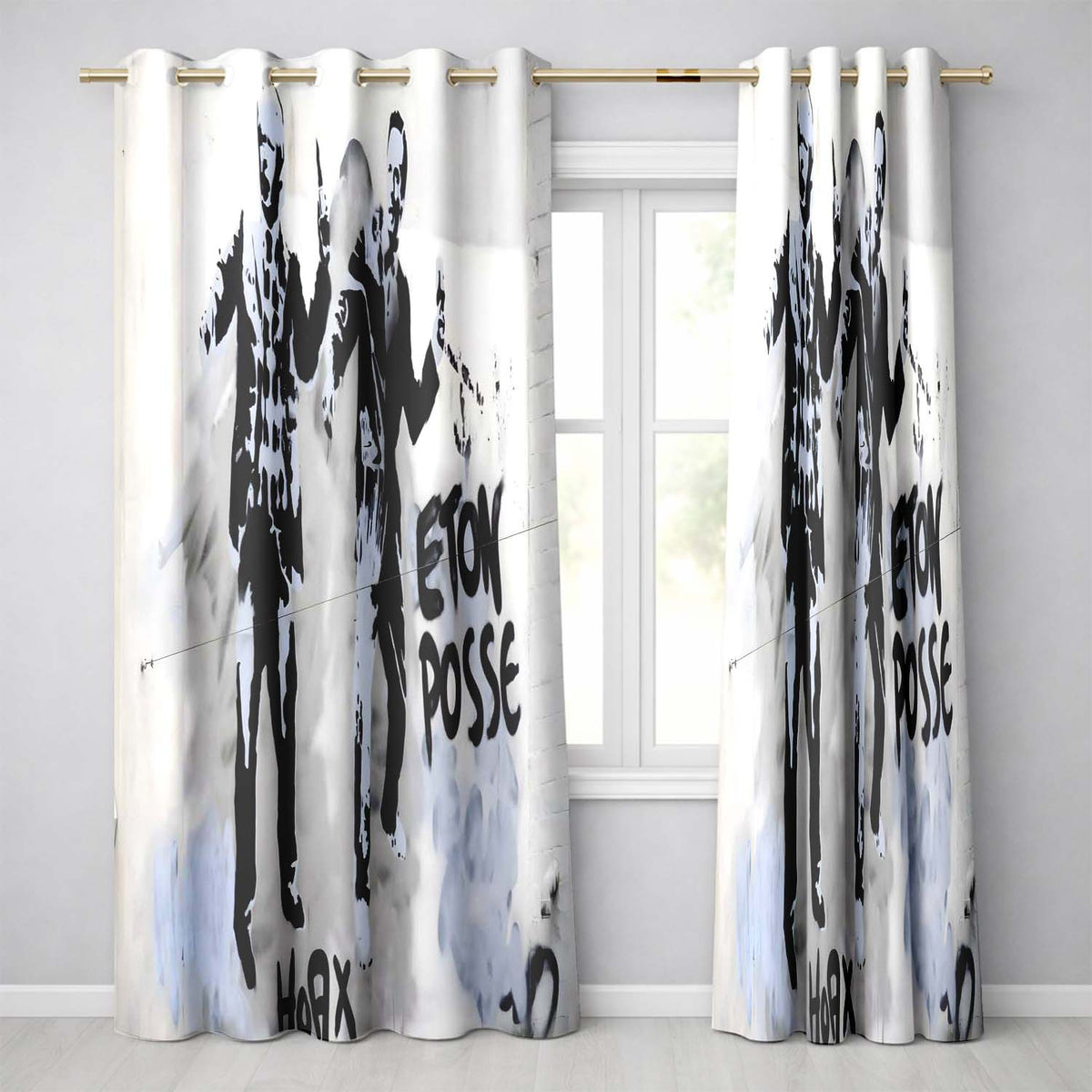 Monochrome Music Duo Urban Performance Graffiti Elegant Artwork for Bedroom Decor Readymade Eyelet Ring Top Thermal 100% Blackout Curtains