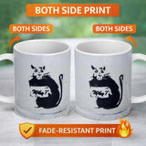 Black Rat Holding Sign Minimal Urban Stencil 11oz Ceramic Coffee Tea Mug White Large Handle