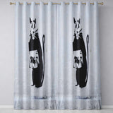 Black Rat Holding Sign Minimal Urban Stencil Bold Striking Artwork for Home Decor Readymade Eyelet Ring Top Thermal 100% Blackout Curtains