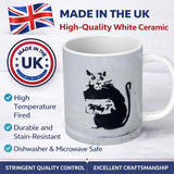 Black Rat Holding Sign Minimal Urban Stencil 11oz Ceramic Coffee Tea Mug White Large Handle