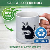 Black Rat Holding Sign Minimal Urban Stencil 11oz Ceramic Coffee Tea Mug White Large Handle