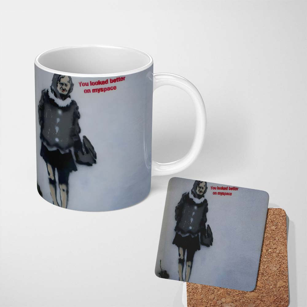 Elderly Woman Red Typography Satirical Stencil 11oz Ceramic Coffee Tea Mug White Large Handle