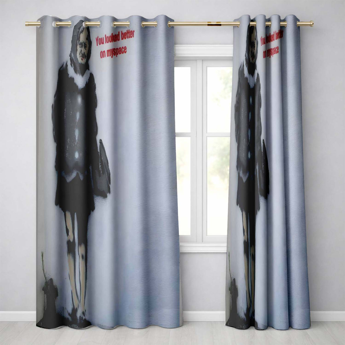 Elderly Woman Red Typography Satirical Stencil Unique Bold Artwork for Home Decor Readymade Eyelet Ring Top Thermal 100% Blackout Curtains